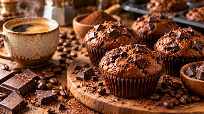 Kávové muffiny s houbovou kávou a hořkou čokoládou jednoduchý recept do formiček