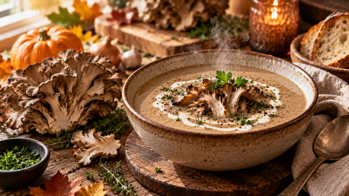 Maitake polévka recept_krémová podzimní klasika